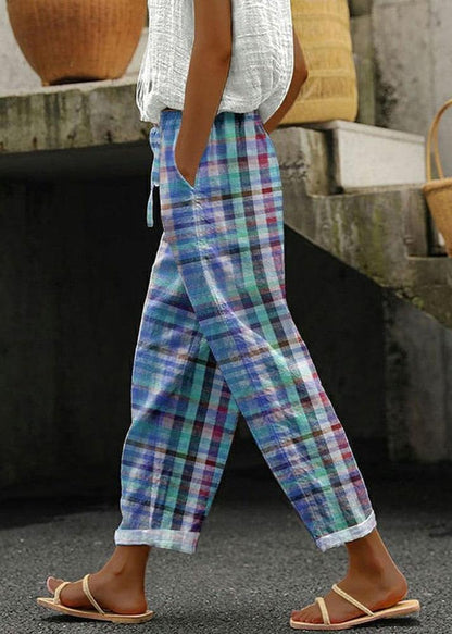 Casual Plaid Drawstring Waistline Pants