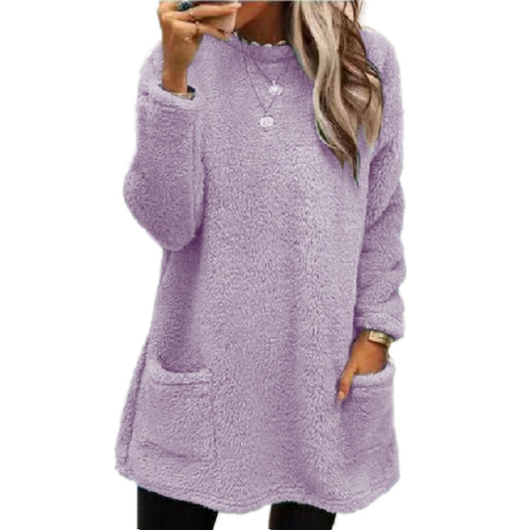 Pockets Fleece Pullover Long Sweater