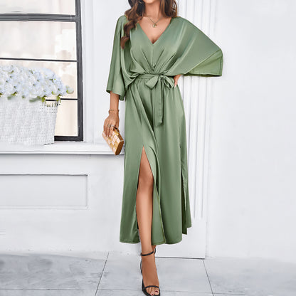 Bat Sleeve V-neck Dress