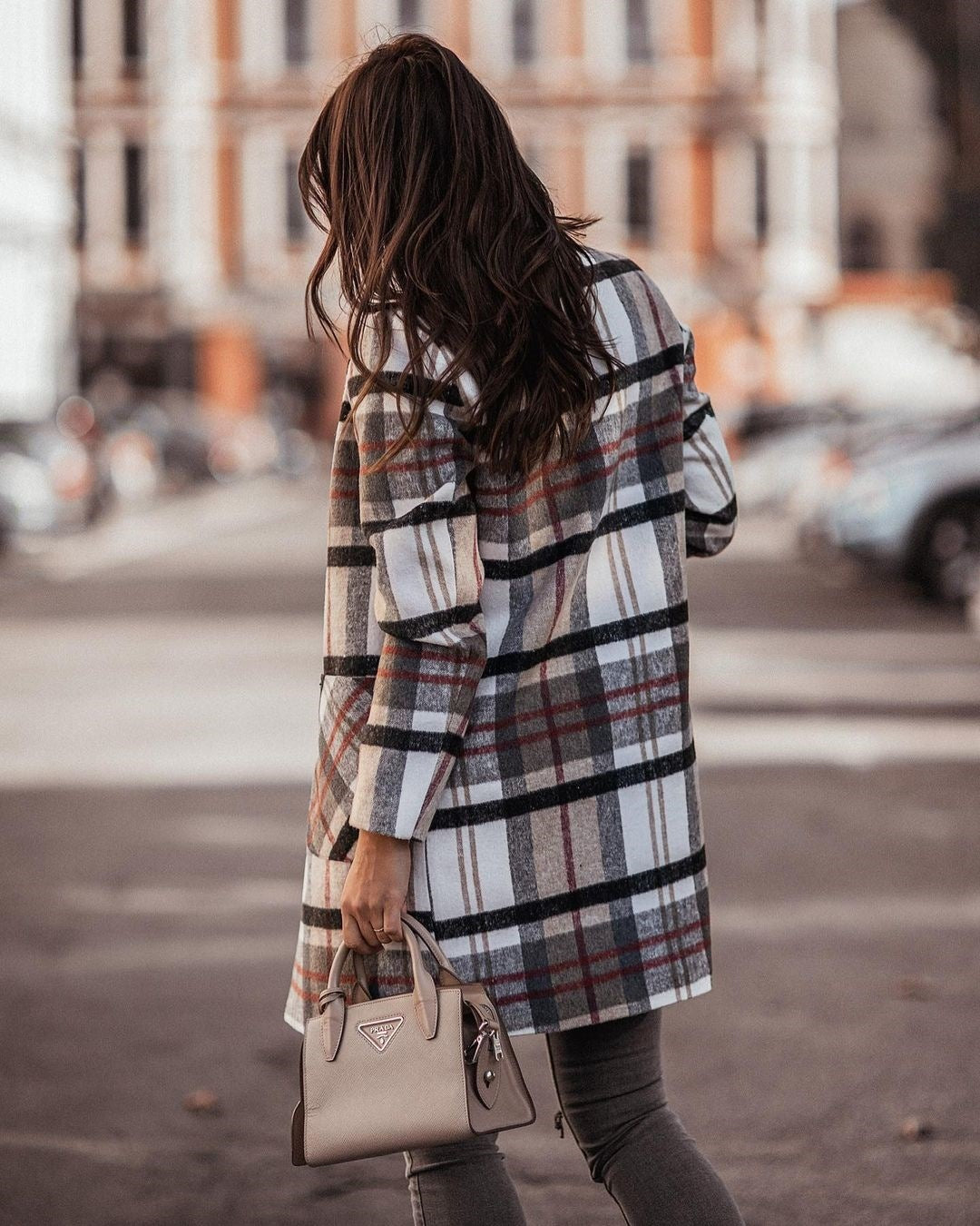 Autumn And Winter Long-sleeved Button-Print Woolen Coat