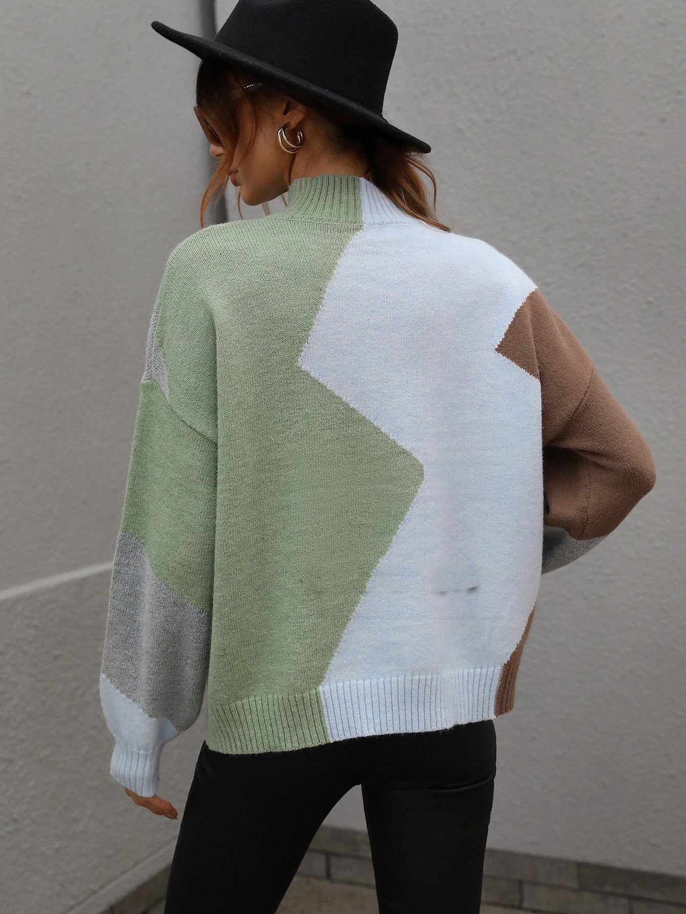 Loose Color-block Crew Neck Knitwear Sweater