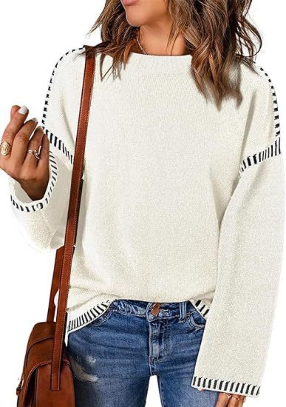 Loose Solid Round Neck Pullover Long Sleeve Top