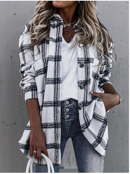 Chic Long Sleeve Check Outerwear