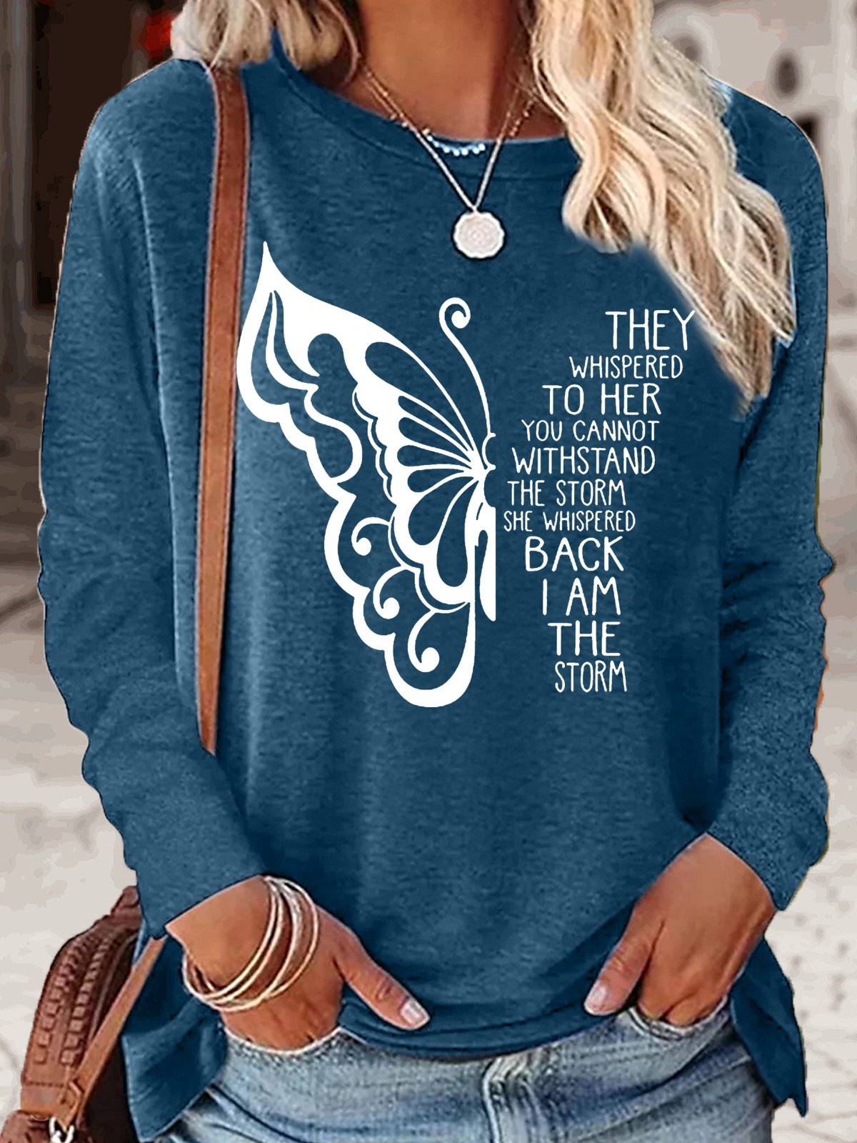 Printed Round Neck Long Sleeve Sweatshirt