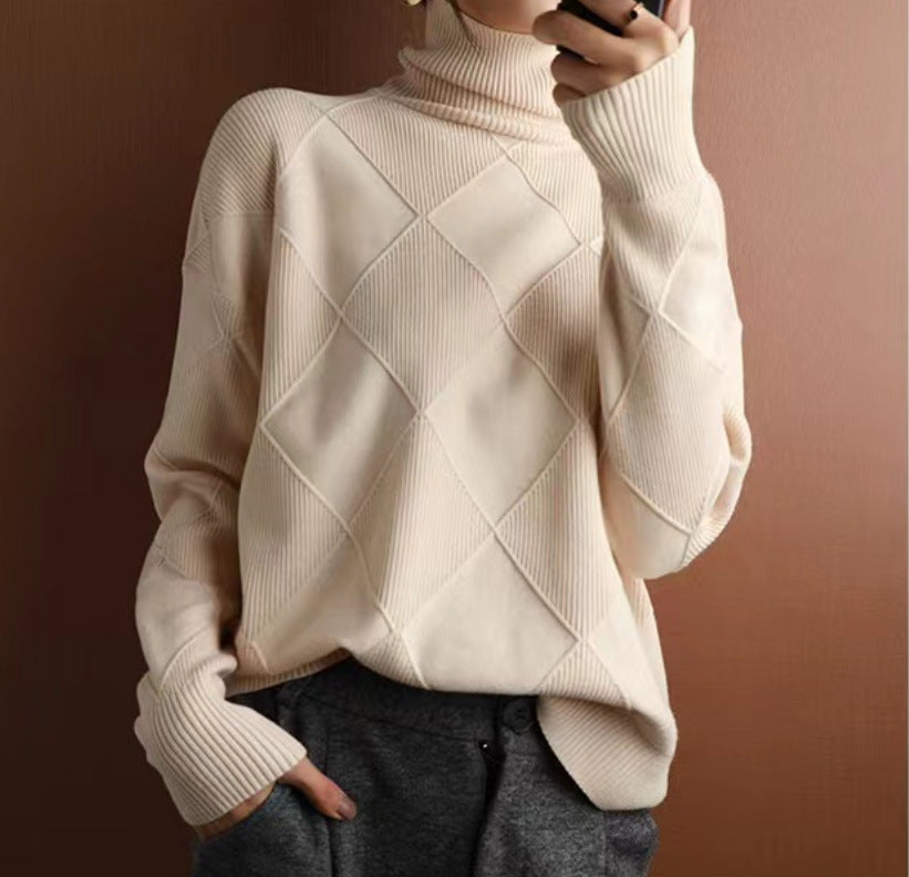 3D Rhombus Textured Turtleneck Sweater