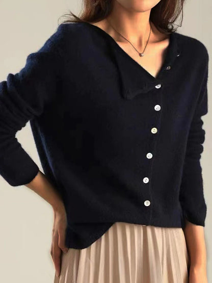 Single-Breasted Knit Cardigan with Low Round Neckline