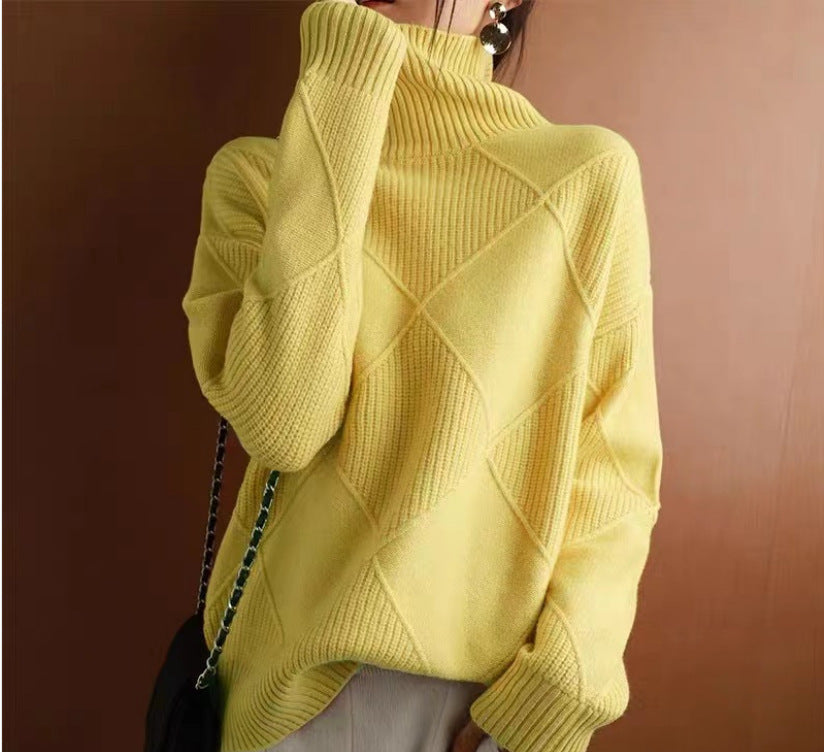 3D Rhombus Textured Turtleneck Sweater