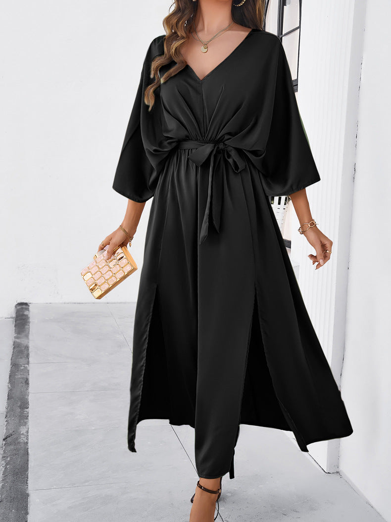 Bat Sleeve V-neck Dress