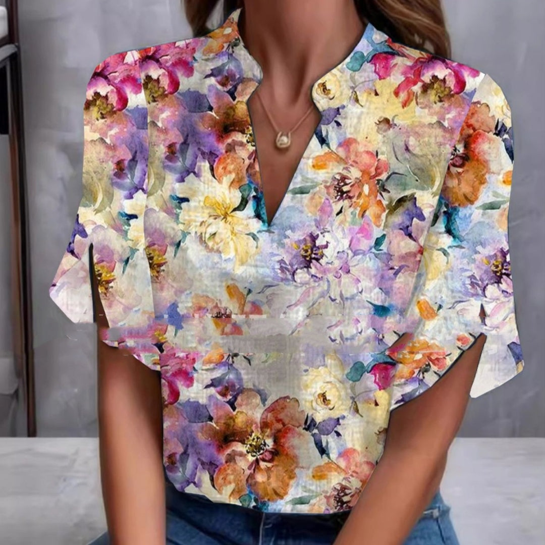 Digital Printed V-neck Half Sleeve Top