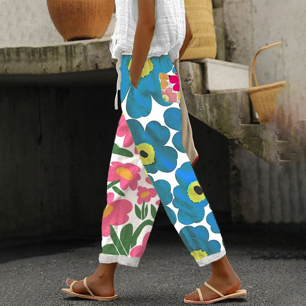 Fresh Floral Print Green Pants