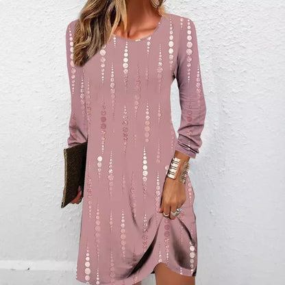 Geometric Print Crew Neck Mini Dress