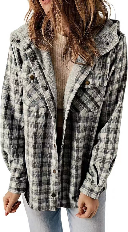 Casual Plaid Hooded Woolen Coat