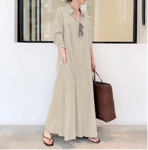 Casual Solid Color Cotton And Linen Maxi Dress