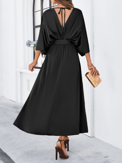 Bat Sleeve V-neck Dress