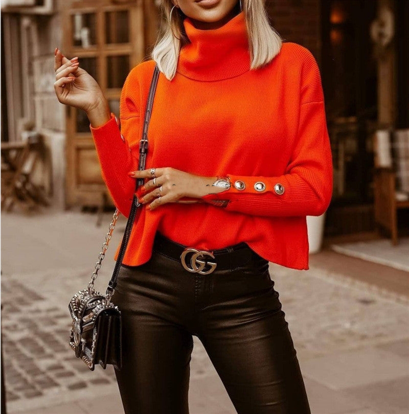 Solid Color Turtleneck Sweater