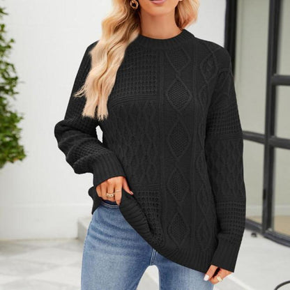 Casual Round-Neck Solid Color Cable-Knit Pullover Sweater