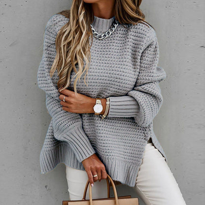 Solid Color Drawstring Side Slit Knit Sweater