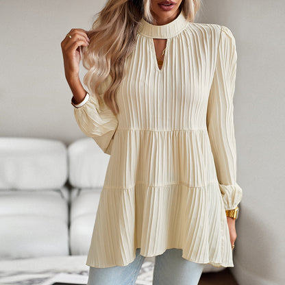 Solid Color Elegant Long Sleeve Top