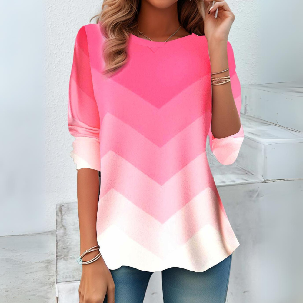 Round Neck Long Sleeve Striped Tie-dye Temperament Leisure Top