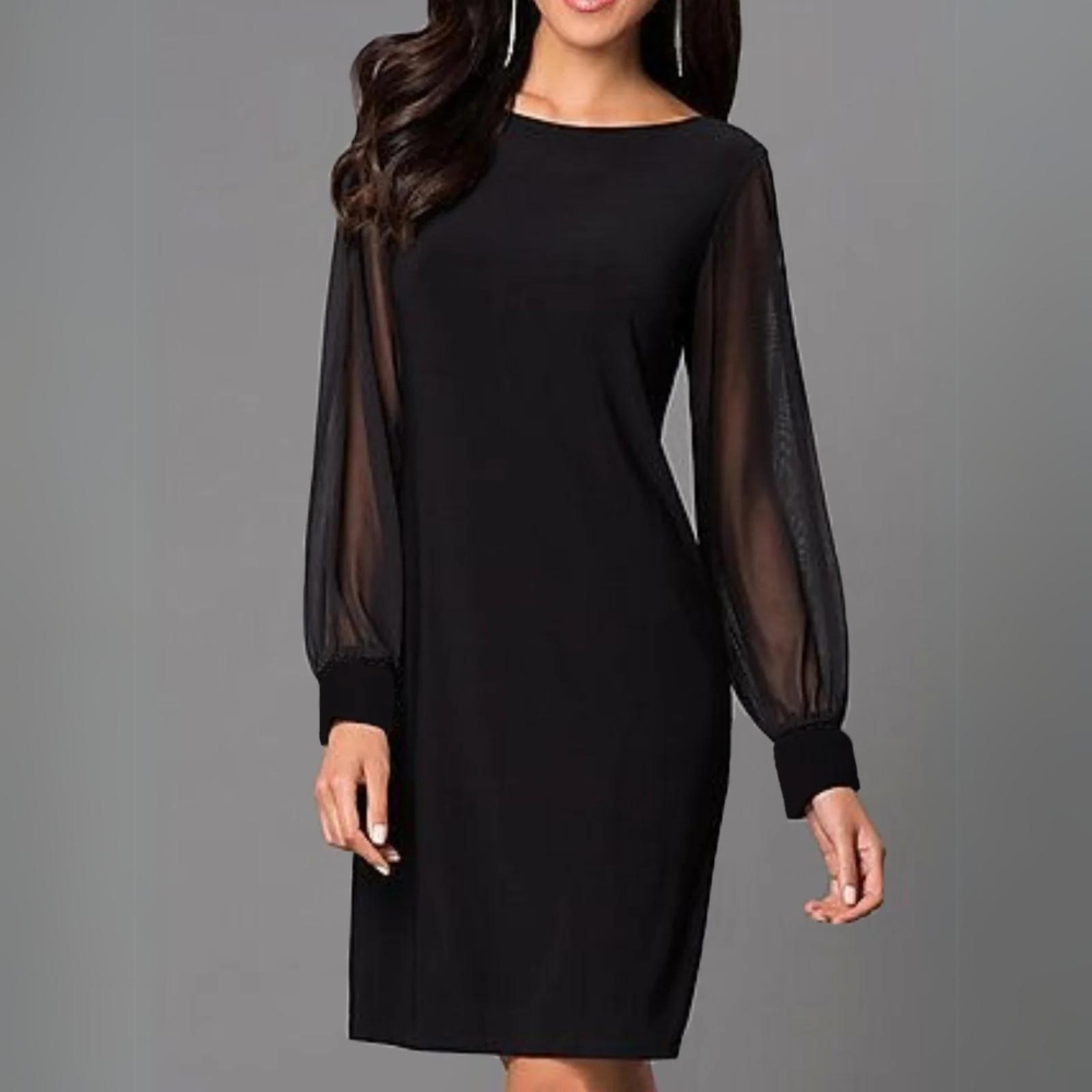 Mesh Chiffon Splicing Long Sleeve Dress