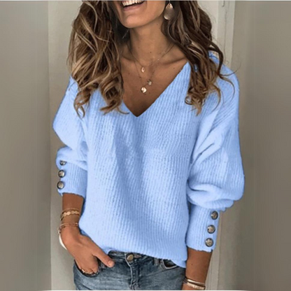 All-match Knitted V-neck Loose Long-sleeved Sweater