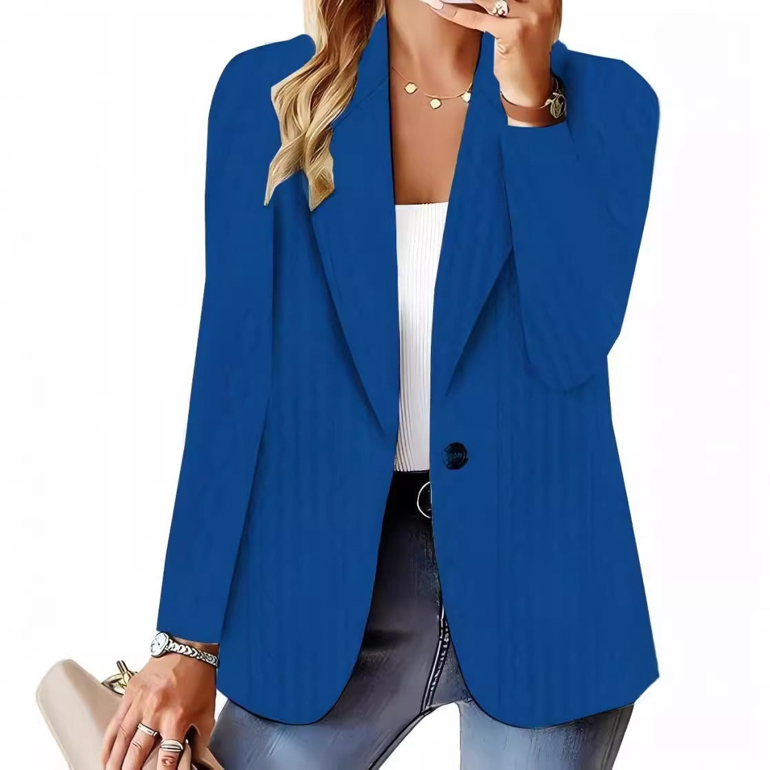 Solid Color One-Button Blazer