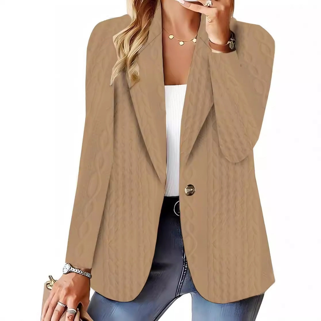 Solid Color One-Button Blazer