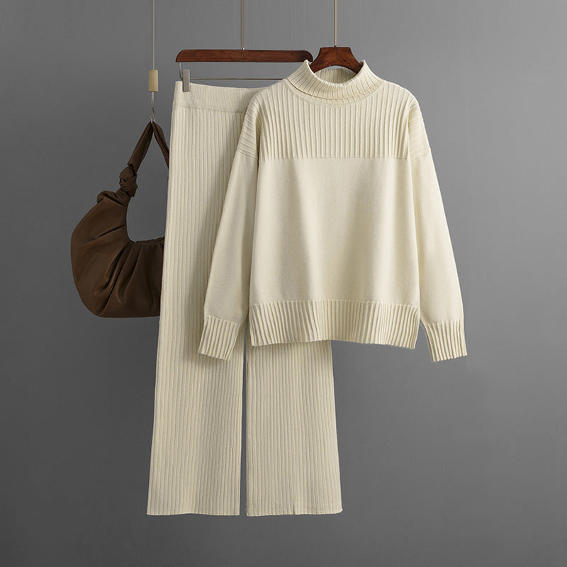 Plain Long Sleeve Sweater Two Piece Set