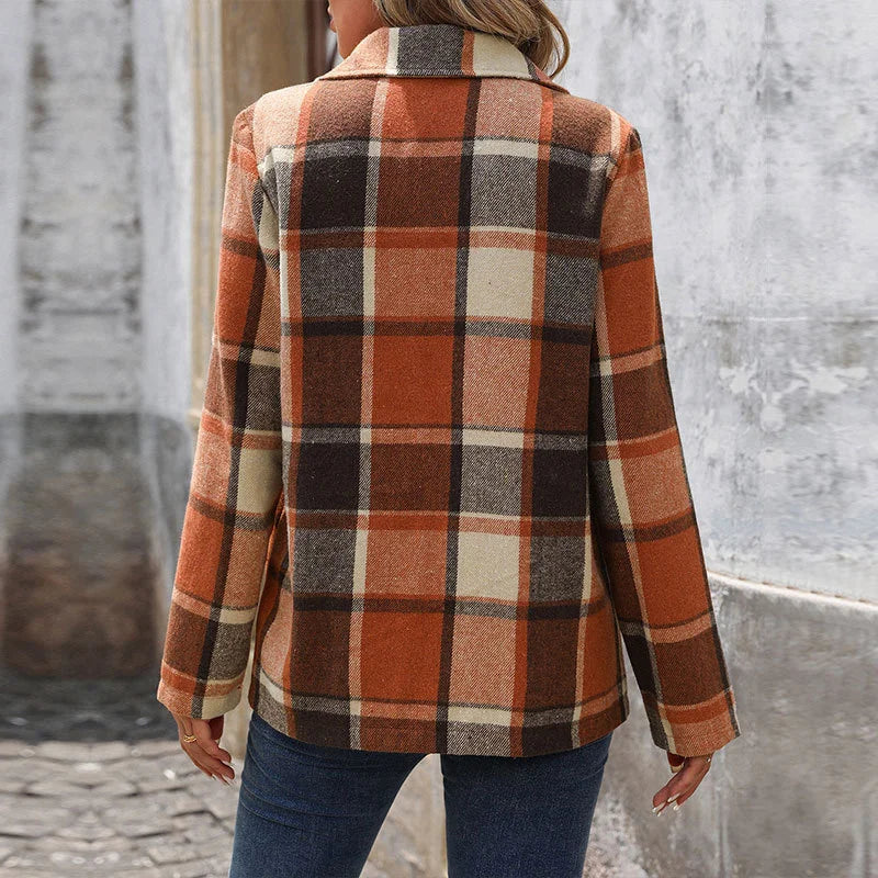 Brown Plaid Long Sleeve Lapel Collar Regular Blazer