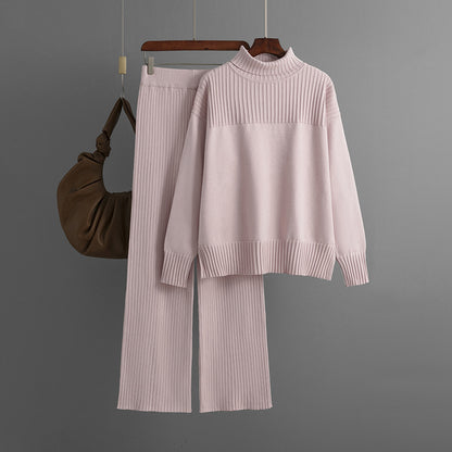 Plain Long Sleeve Sweater Two Piece Set