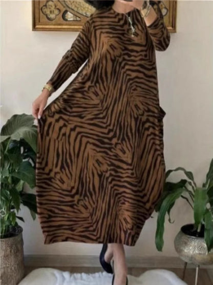 Stylish Leopard Print Long Sleeve Midi Dress