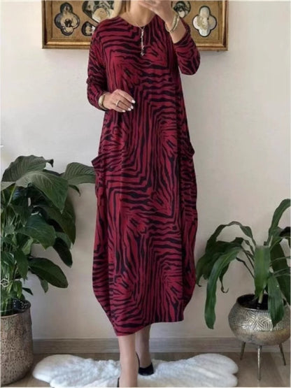 Stylish Leopard Print Long Sleeve Midi Dress