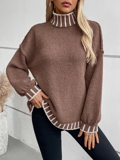 Loose Pullover Retro Color Matching Turtleneck Sweater