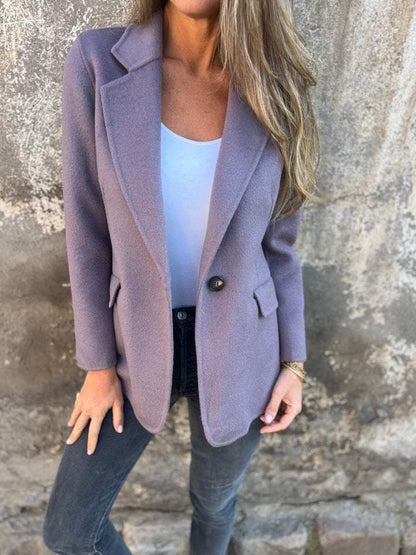 Casual Tweed Lapel Buttoned Fake Pocket Jacket