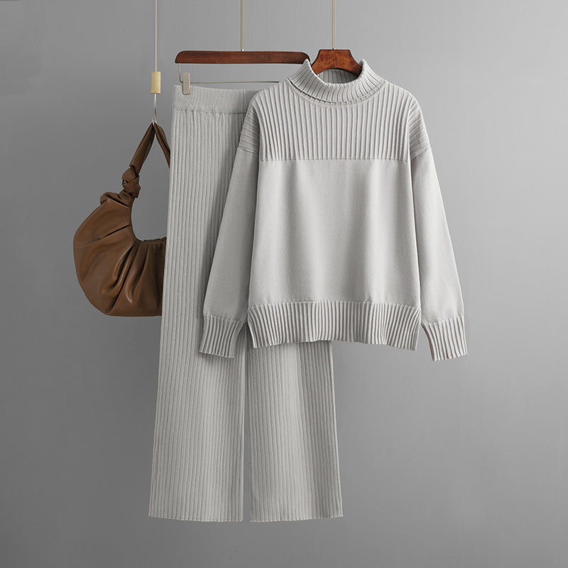 Plain Long Sleeve Sweater Two Piece Set