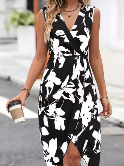 Printed Flower V-neck Sleeveless Sexy Dress