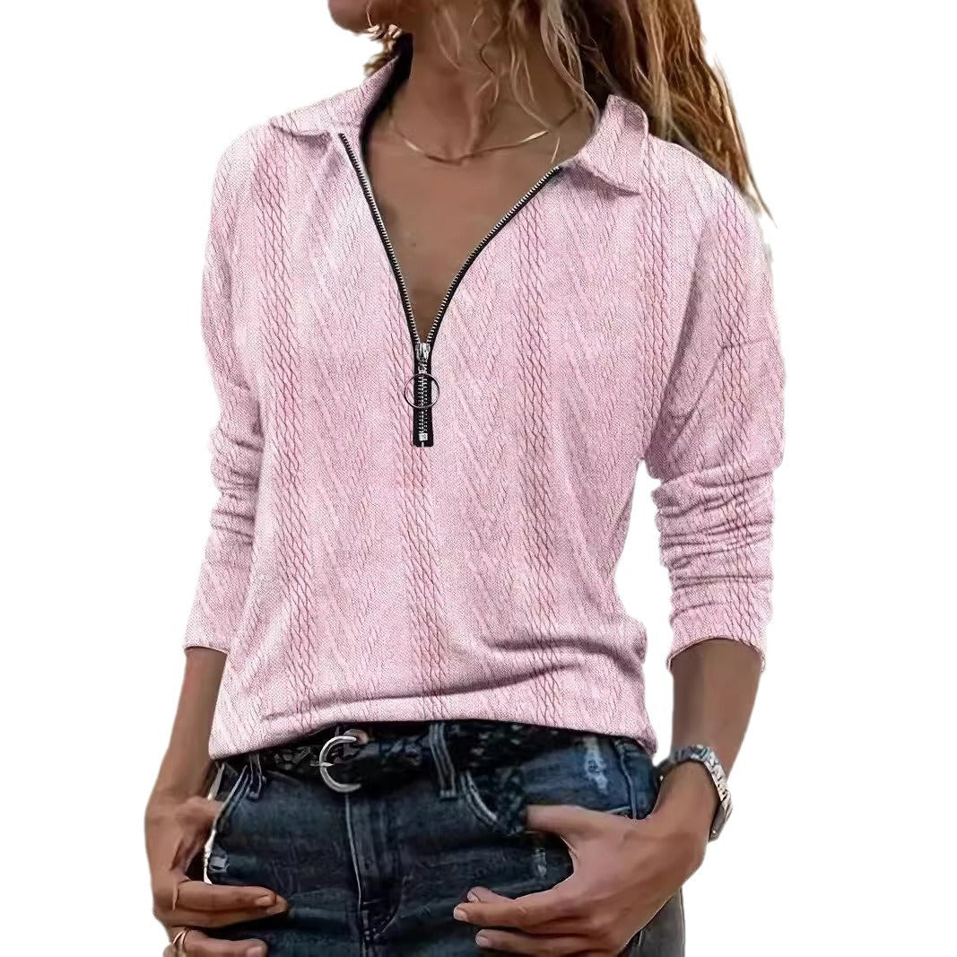 Elegantly Simple Solid Color Textured Zipper Top