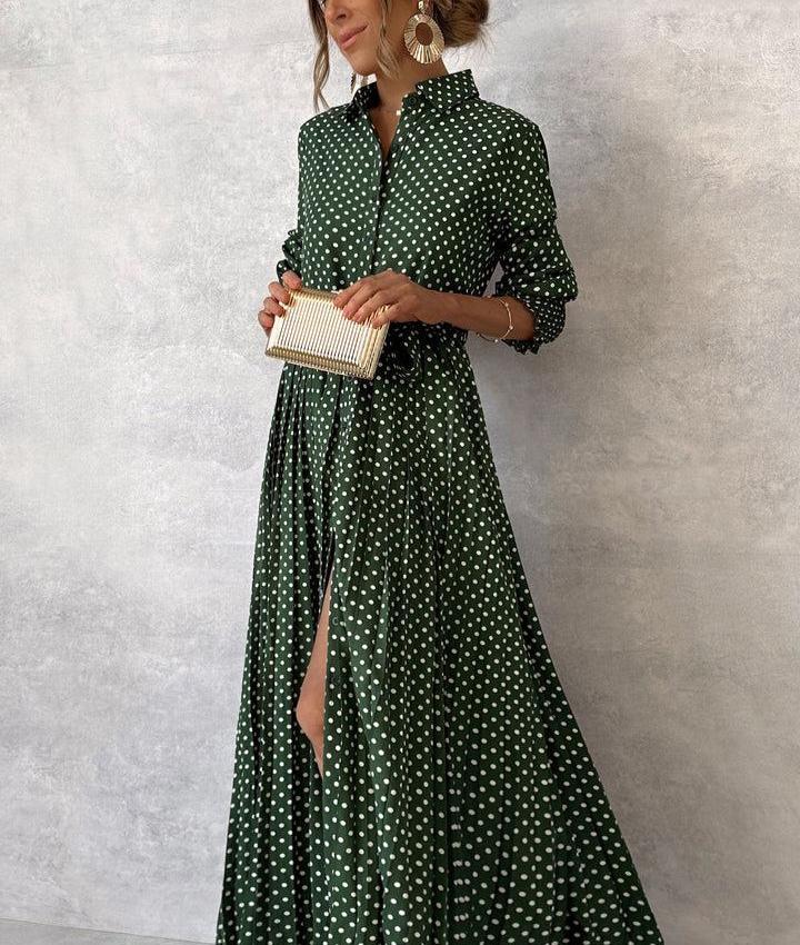 Green Print Long Sleeve Maxi Dress