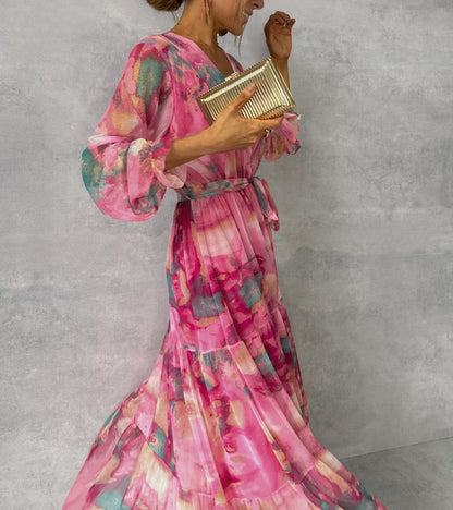 Sweet Pink Long Sleeve Maxi Dress