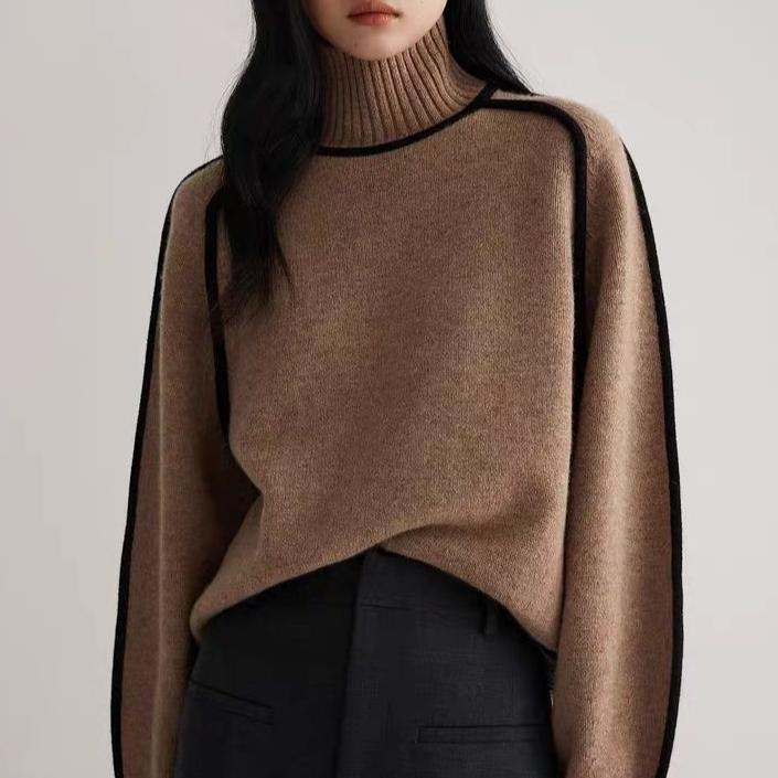 Casual Loose Half Turtleneck Knitted Pullover Sweater