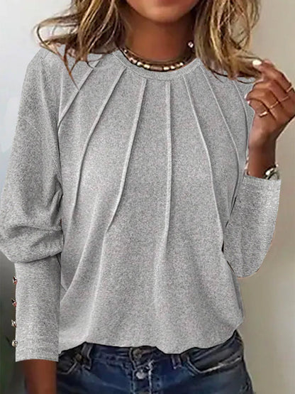 Distinctive Grey Plain Round Neck Long Sleeve Top