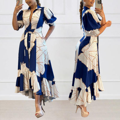 Irregular High Waist Printed Maxi Dress