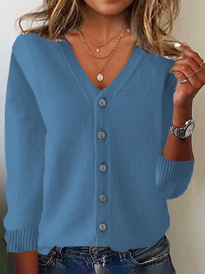 Basic Long Sleeve Plain Knitted Cardigan