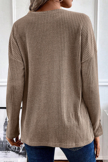 Solid Color Buttoned V-Neck Casual Knit Sweater