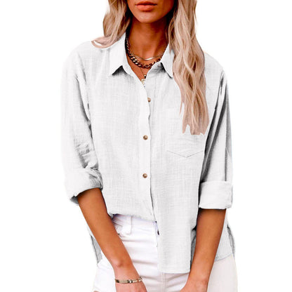 Pocket Split Cotton And Linen Long-Sleeved Top