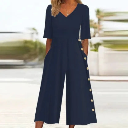 Trendy Temperament Side Pocket V-Neck Jumpsuit