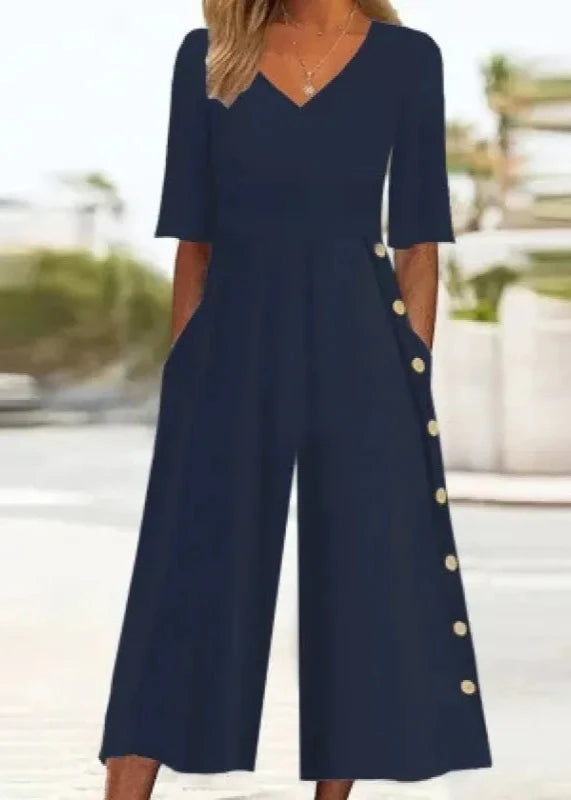 Trendy Temperament Side Pocket V-Neck Jumpsuit