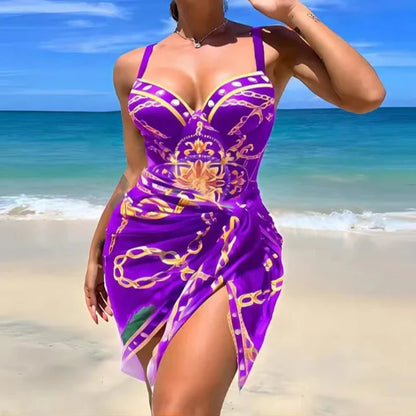 Elegant Print One Piece Two Piece Sleeveless Swimwear