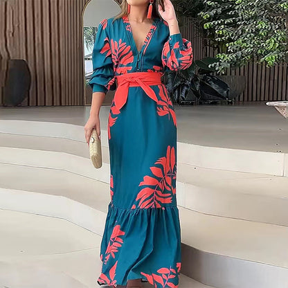 Bohemian Printed Long Sleeved Maxi Dress