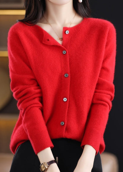 Elegant Wool Round Neck Long Sleeve Cashmere Cardigan